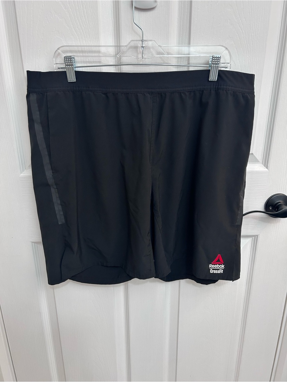 Reebok Men's Black Athletic Shorts with Red Logo